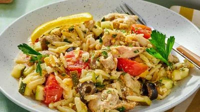 Greek Lemon Chicken Orzo Casserole