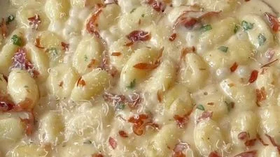 Truffle Cream Gnocchi with Crispy Prosciutto & Roasted Garlic