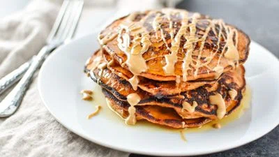 5-Ingredient Sweet Potato Banana Pancakes