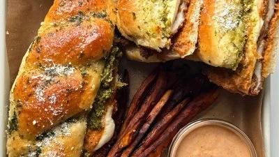 Garlic Knot Vodka Parmesan Chicken Sandwich