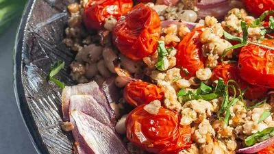 Farro with Blister Tomato and Pesto 