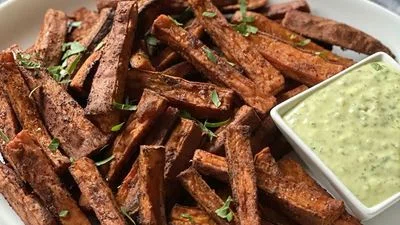 Sweet Potato Fries with Pesto Aioli