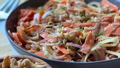 Shaved Carrot & Fennel Salad with Creamy Prune Vinaigrette