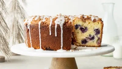 Blueberry Sour Cream Coffee Cake with Lemon Drizzle
