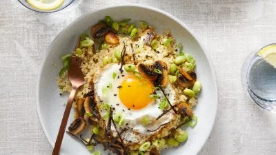 Sesame Fried Egg and Mushroom Quinoa Bowls