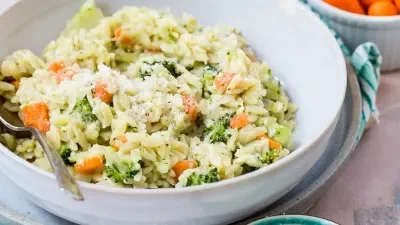 Carrot, Broccoli and Cheese Orzo