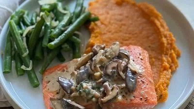 Salmon with Creamy Mushroom-Herb Sauce