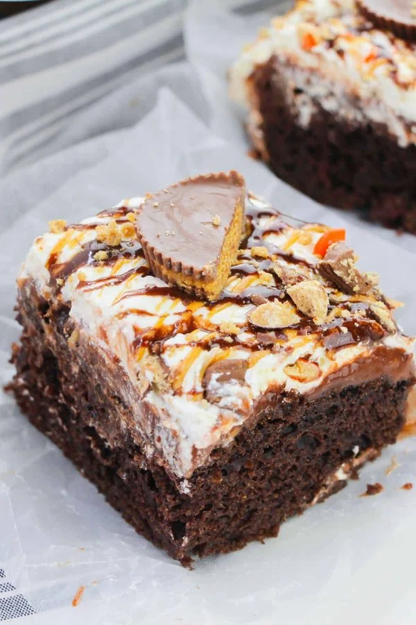 Reese Peanut Butter Cup Poke Cake cover