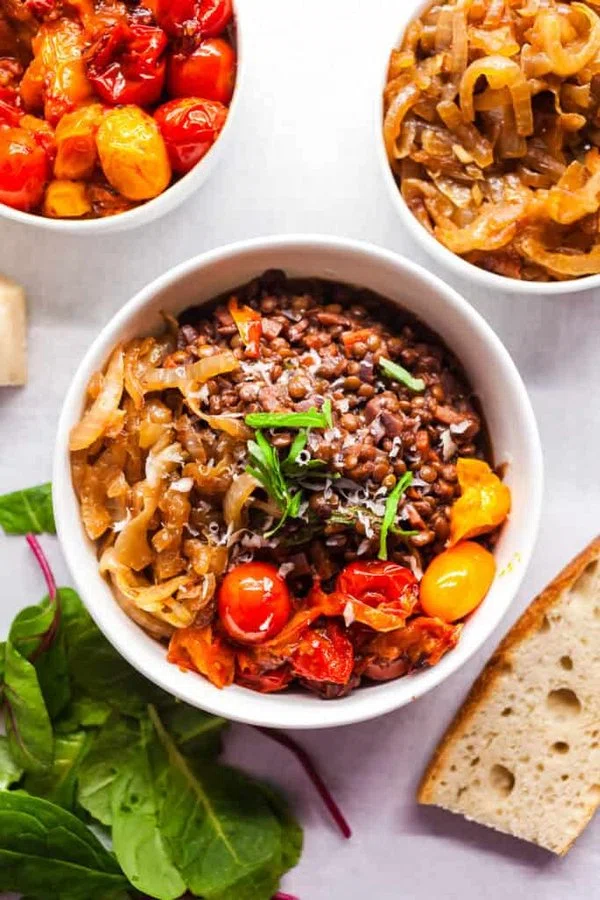 French Lentils Braised in Red Wine and Caramelized Onions cover