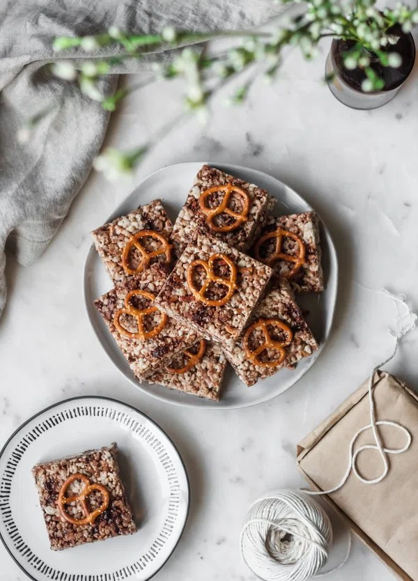 Brown Butter Rice Krispie Treats With Dark Chocolate & Pretzels cover