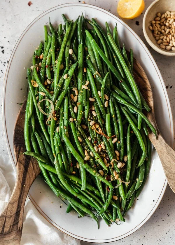 Lemony Green Beans With Pine Nuts & Garlic cover