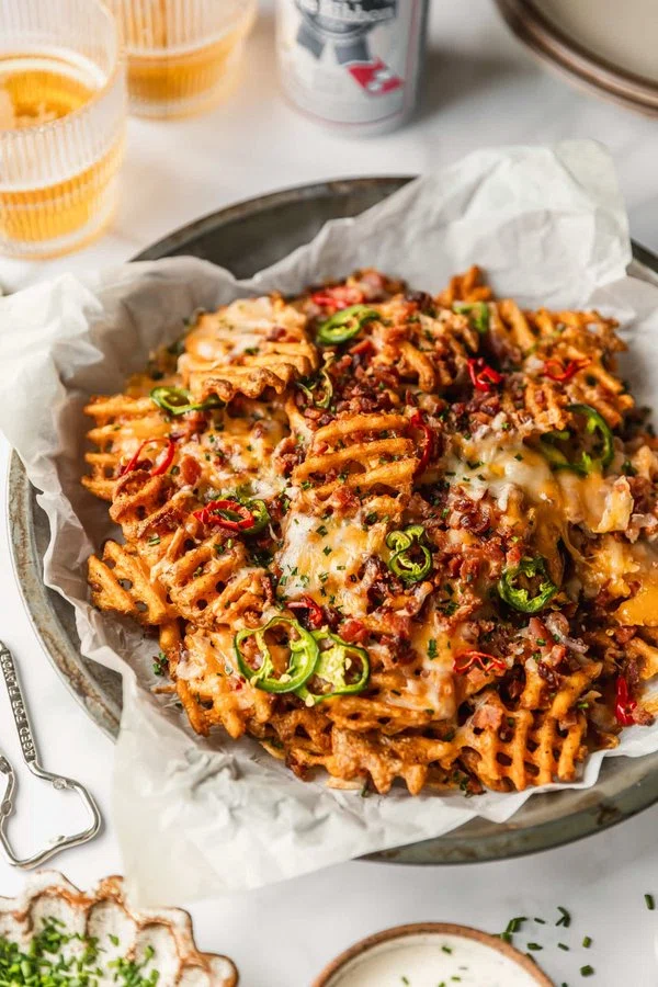 Cheesy Loaded Waffle Fries with Bacon cover