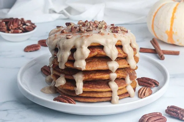 Pumpkin Protein Pancakes with Maple Cream Cheese Glaze (Vegan) cover