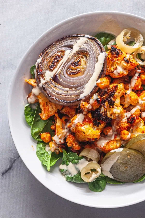 Harissa Roasted Cauliflower and Chickpeas with Tahini Sauce  cover