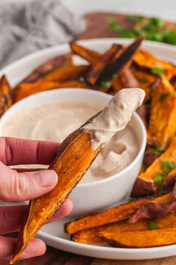 Roasted Sweet Potatoes with Greek Yogurt Dip cover
