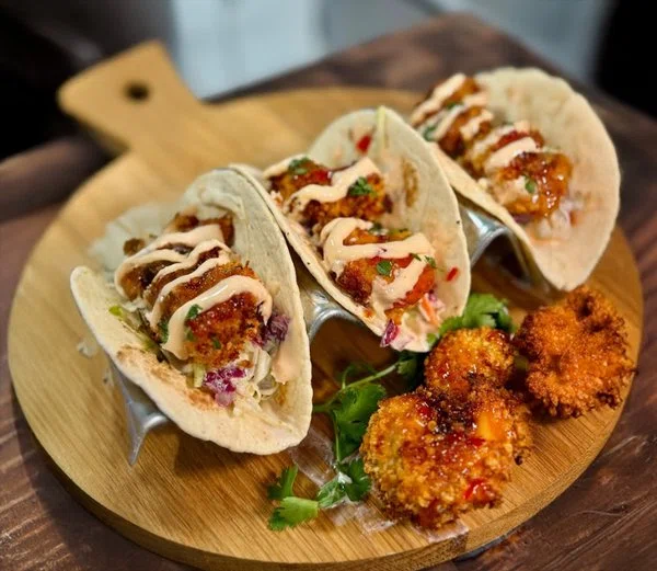 High Protein Bang Bang Shrimp Tacos cover