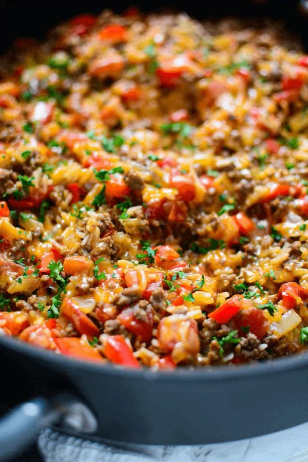 Tex Mex Ground Beef and Rice Skillet cover