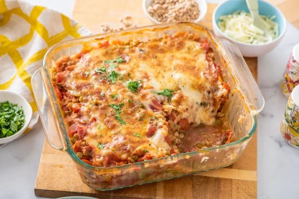 Baked Farro with Lentils, Tomato and Mozzarella cover