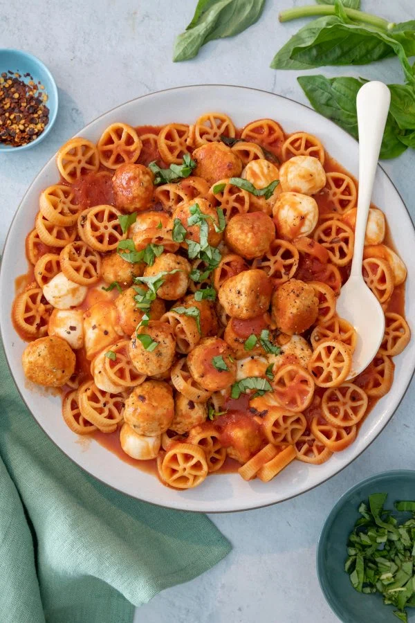 Chicken Meatballs with Wheel Pasta cover