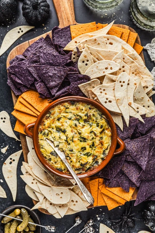 Spooky Halloween Chips & Artichoke Dip cover