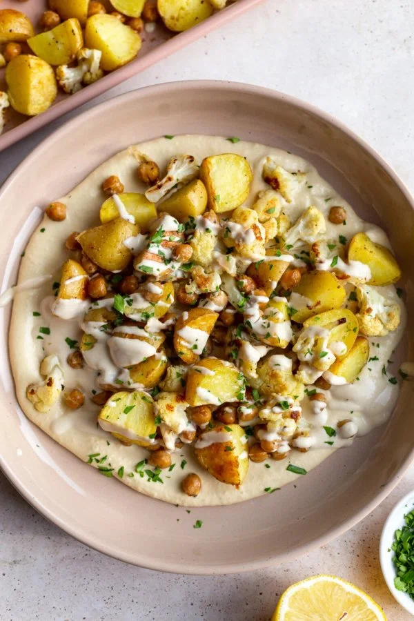 Roasted Potato, Chickpea, and Cauliflower Bowls cover