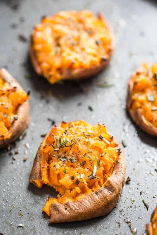 Garlic Smashed Sweet Potatoes cover