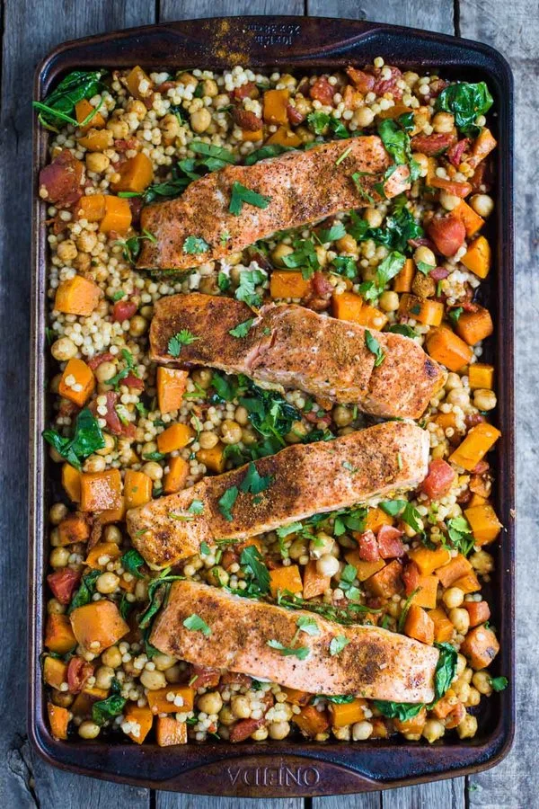 One Pan Salmon and Squash with Couscous cover