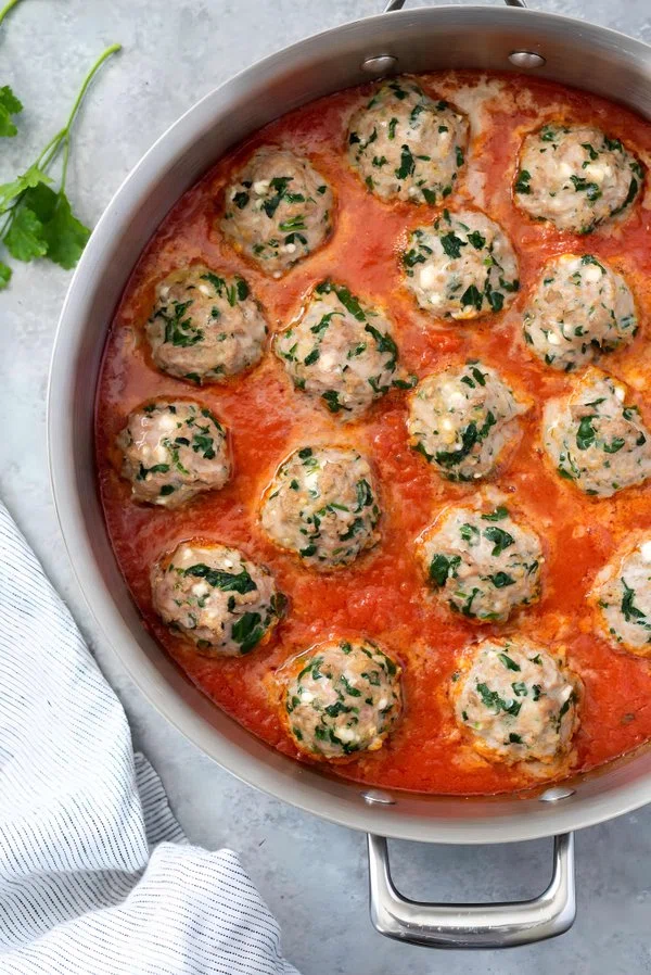 Spinach Feta Baked Turkey Meatballs cover