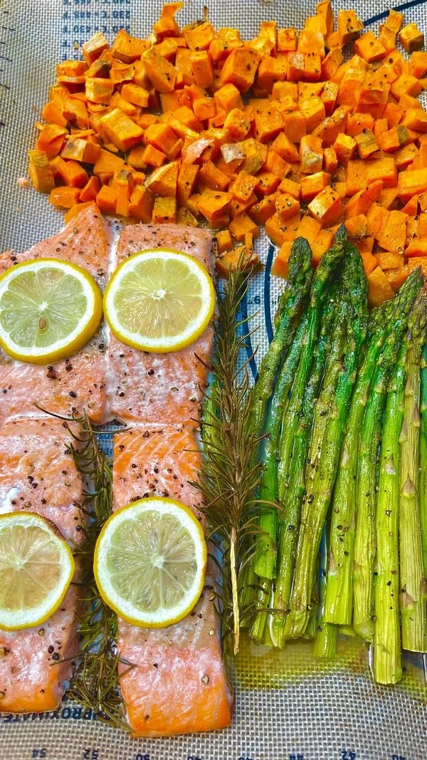 Sheet Pan Salmon with Asparagus and Sweet Potatoes cover