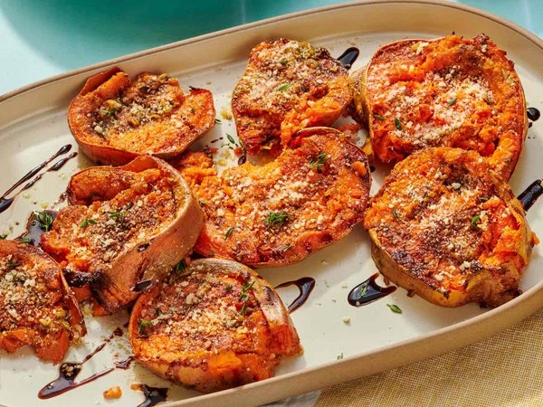 Mediterranean Smashed Sweet Potatoes cover