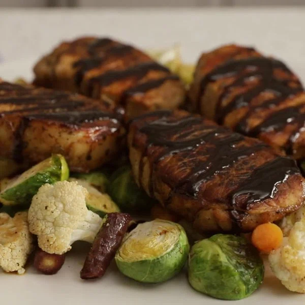 Sheet Pan Honey Balsamic Pork Chops and Vegetables cover